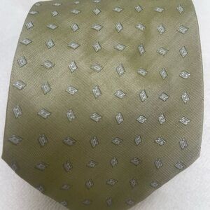Santoni Olive Green Silk Tie with Silver Diamond Motif
